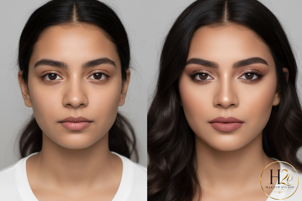 H2 Makeup Studio regular makeup before and after natural polished transformation