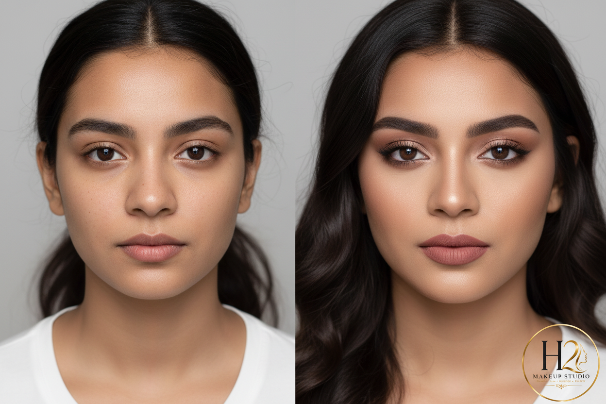 H2 Makeup Studio regular makeup before and after natural polished transformation